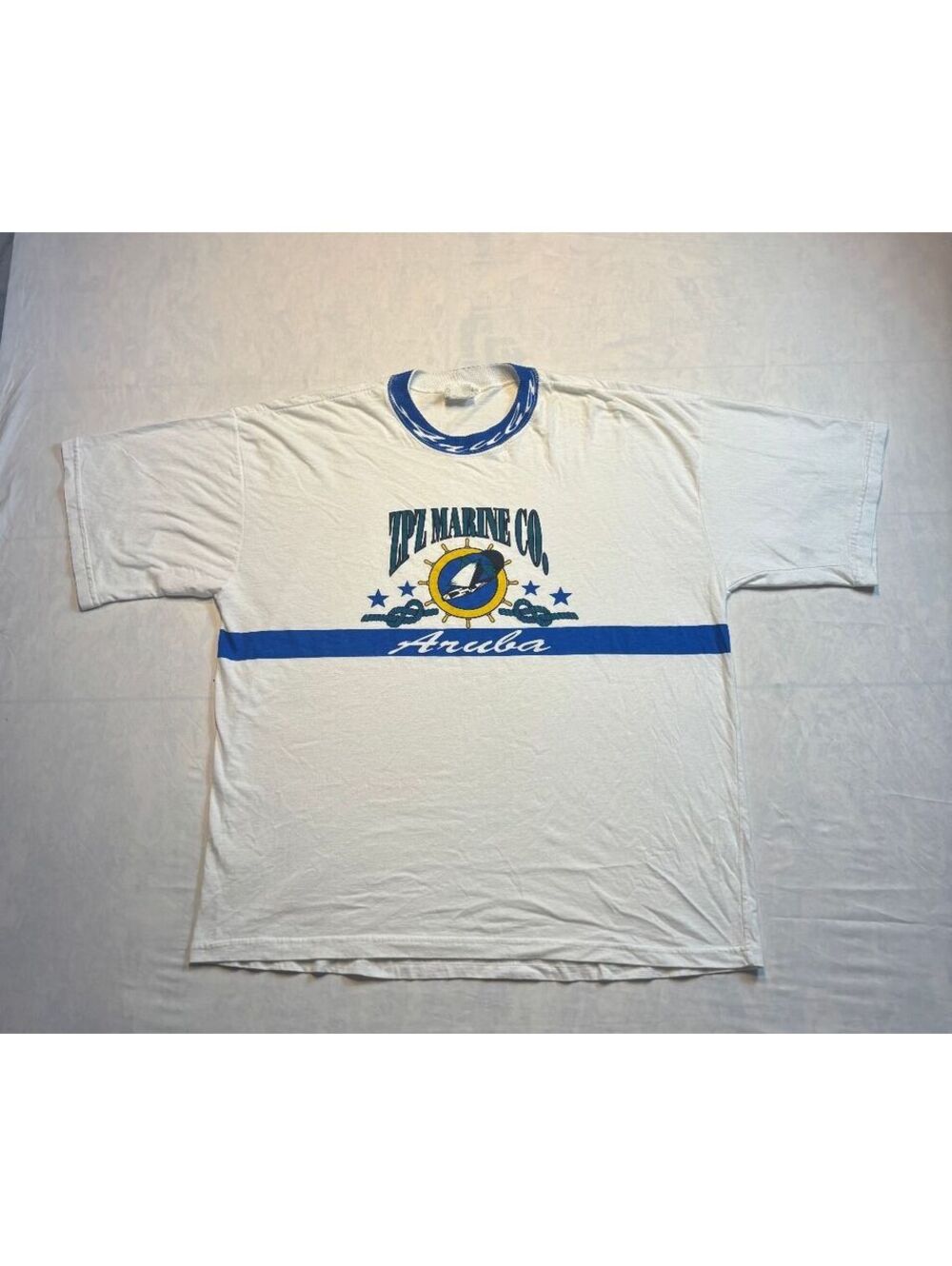 Vintage ZPL Marine Co. Aruba Graphic T-Shirt XL White Blue